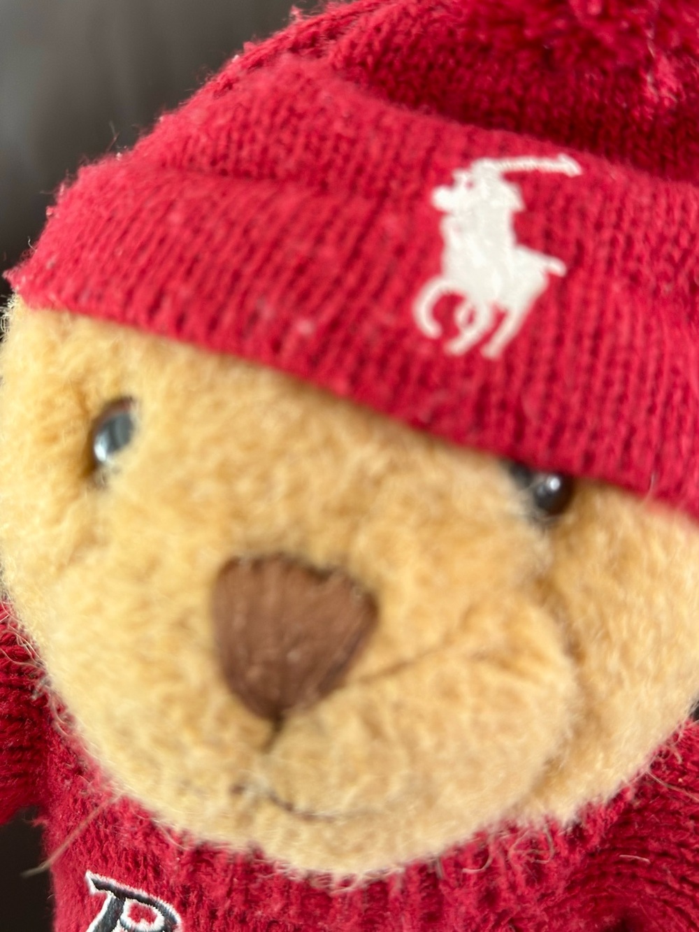Ralph Lauren Red Knit Bear Plush with Embroidered Polo Logo